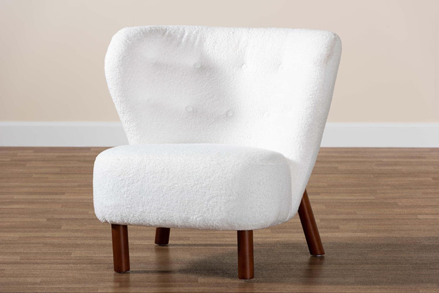 Baxton Studio Cabrera White Upholstered and Brown Finished Wood Accent Chair