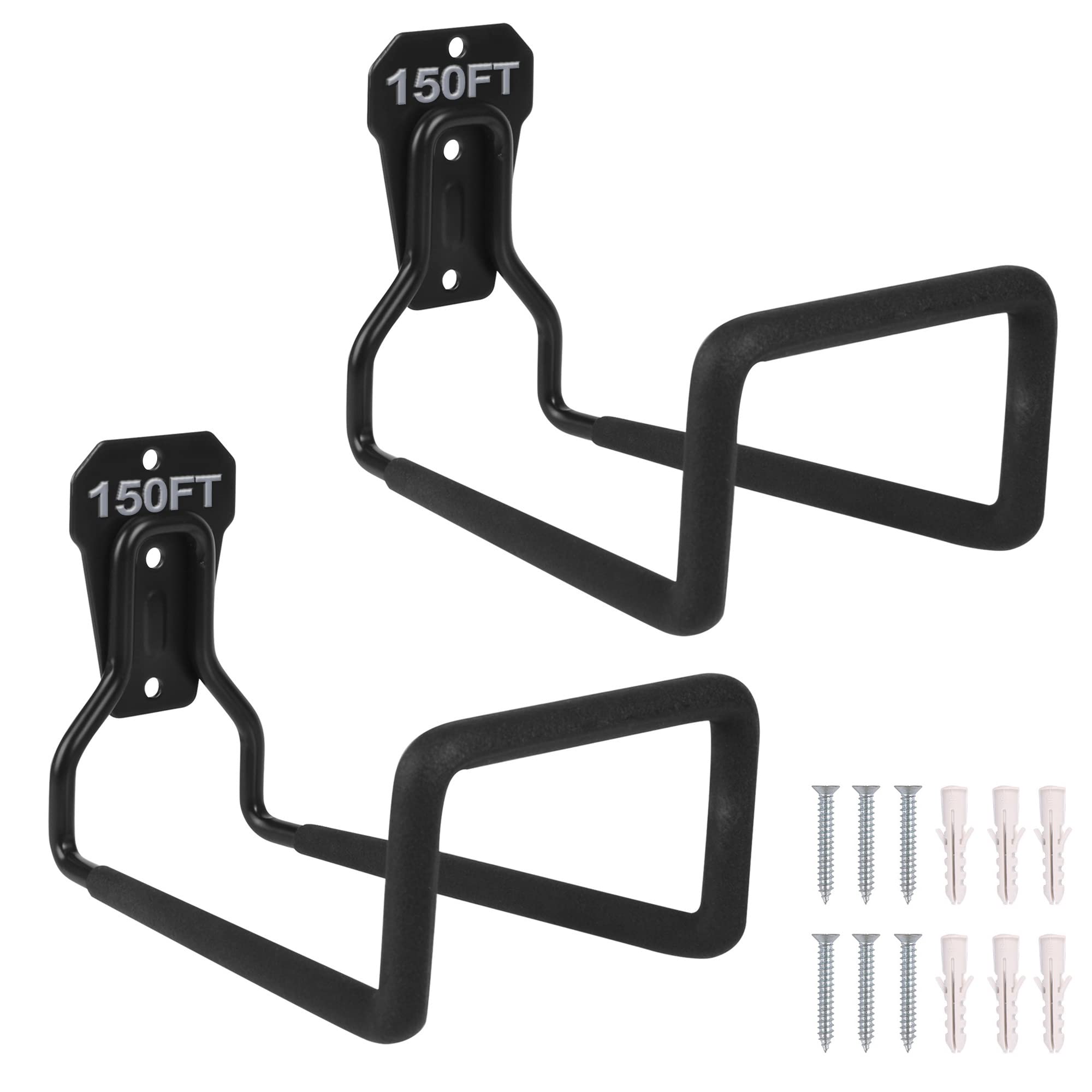 Peomev 2Pcs Heavy Duty Hose Hanger Garden Hose Storage Black Water Hose Holders For Outside Wall Mount Durable Garden Hose Reel