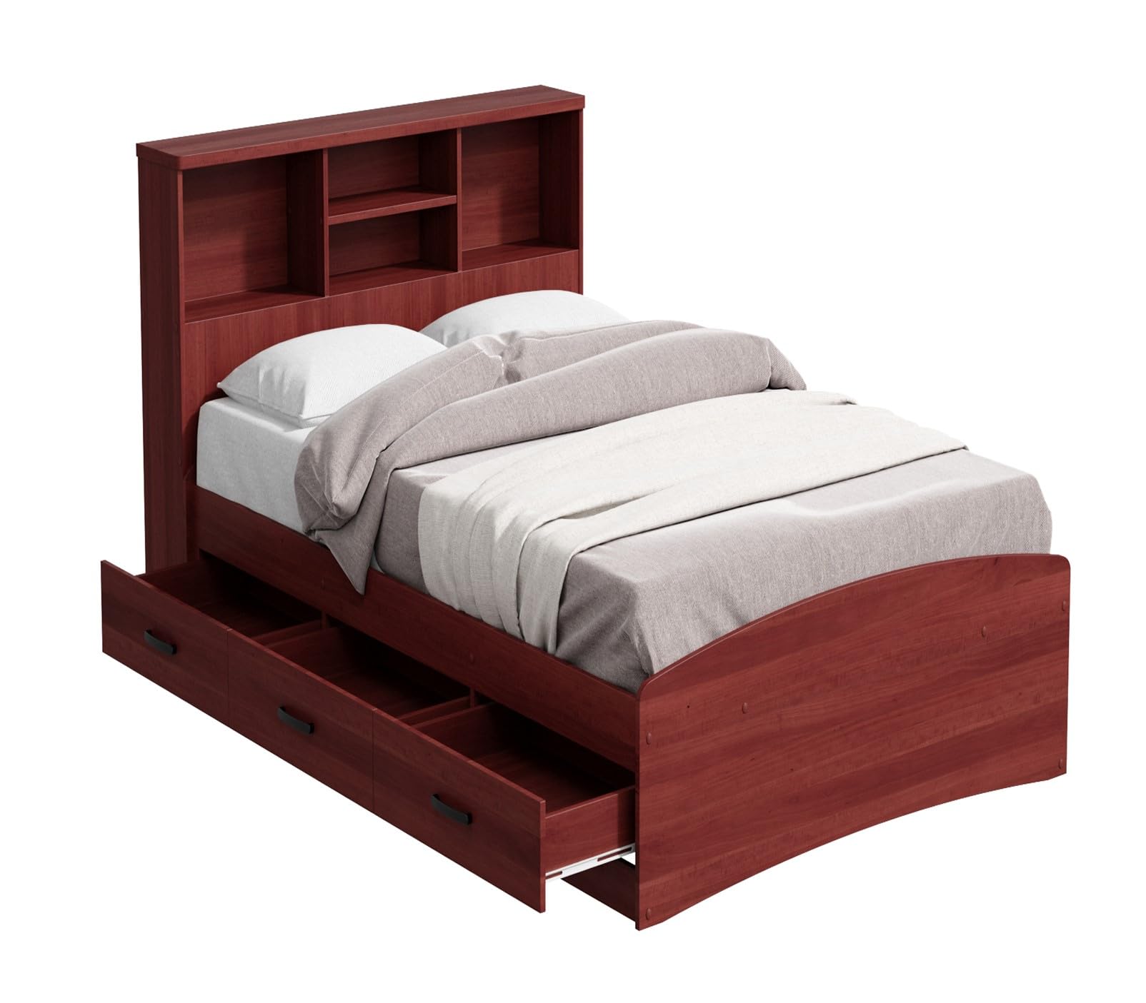 Captain Paltform Bed with 3 Drawers and Bookcase Headboard (Mahogany, Twin)