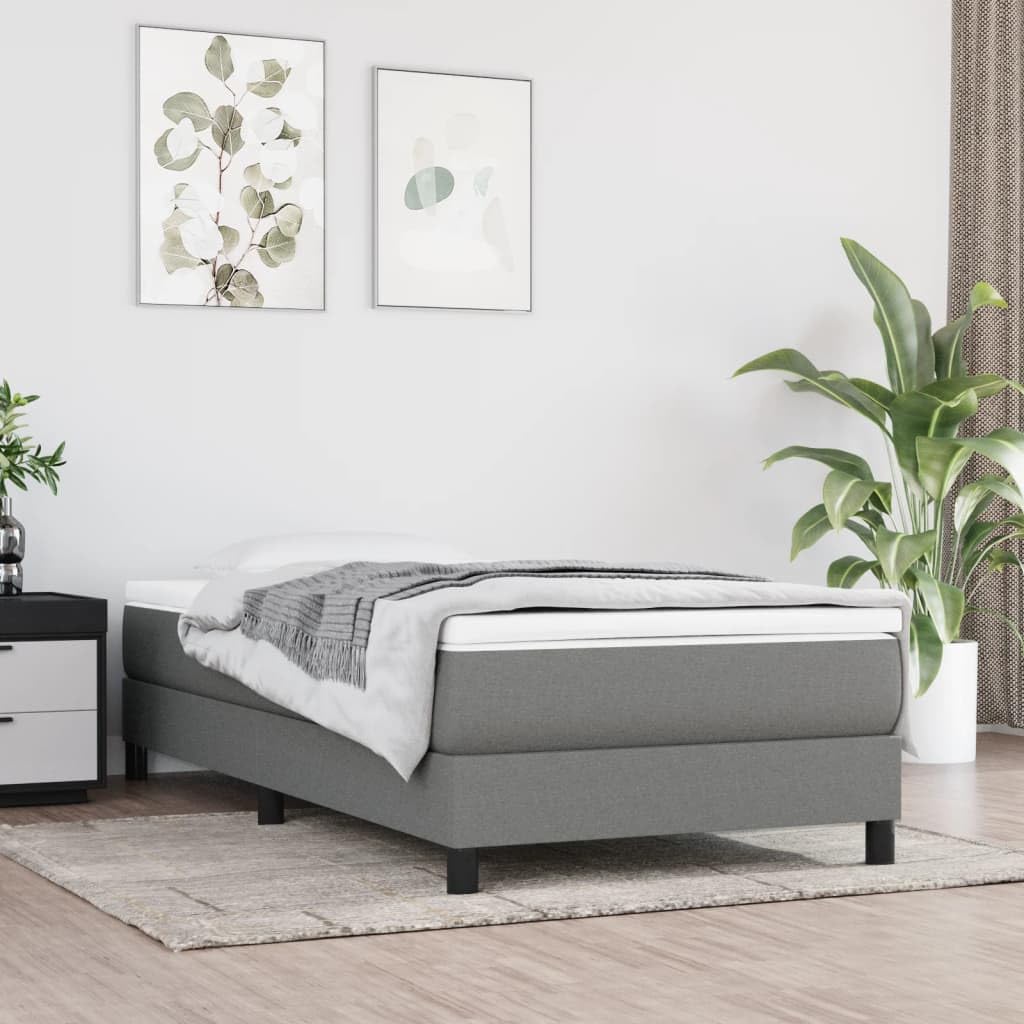 vidaXL Dark Gray Box Spring Bed Frame - Twin XL with Supportive Plywood Slats, Sturdy Legs and Durable Fabric, Ideal for Bedroom