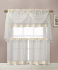 Victoria Classics Linen Leaf 4 Piece Kitchen Curtain Set (Beige)