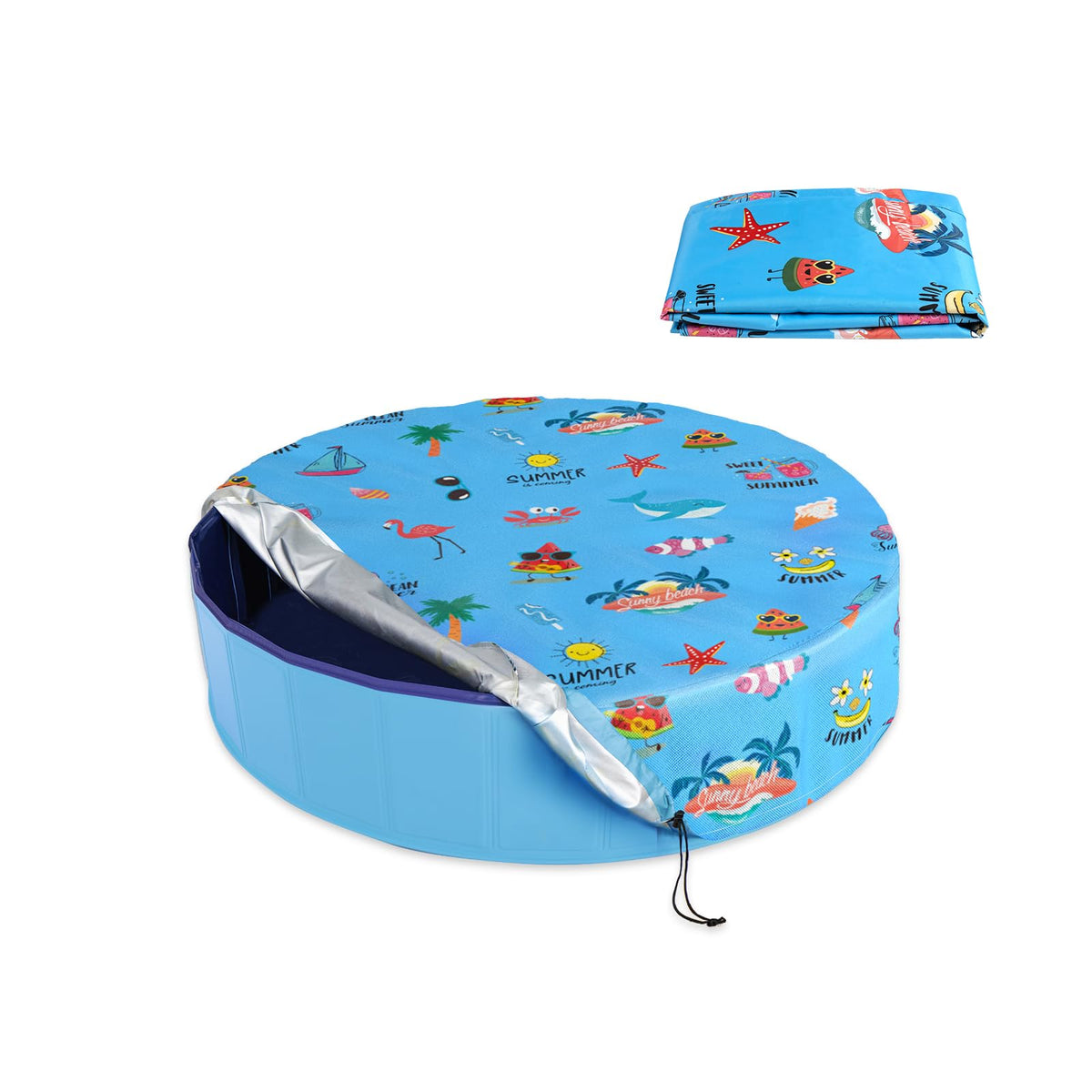 Docuwee Round Pool Cover 32', Foldable Kiddie Solar Cover Fit Dog Swimming Pool, Pets Kids Bath Tub, Inflatable Pool, Anti-Uv D