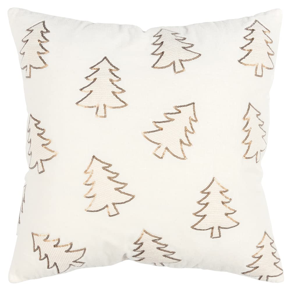 Rizzy Home Trees 20&quot; x 20&quot; Cotton Velvet Pillow Cover in Ivory