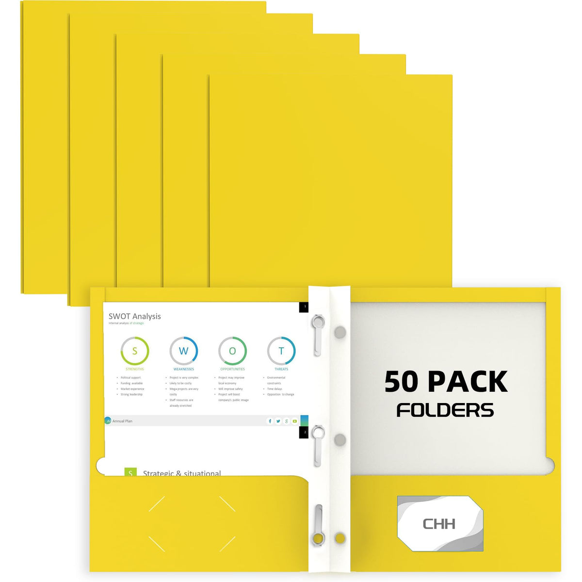 Chh Folders With Pockets And Prong,50 Pack Pocket File Folders Letter Size,2 Pocket Folders With Prongs For Home, And Office Bus