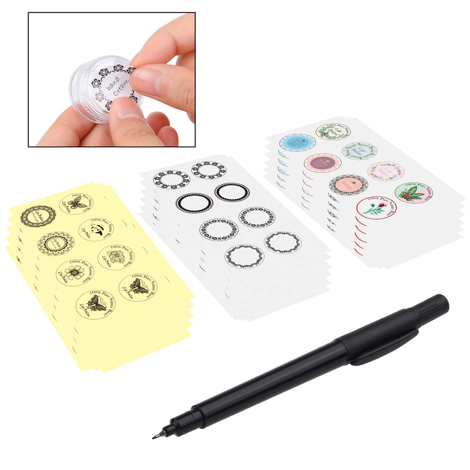 Labels For Lip Balm Container Jars - Value Pack Of 600 Stickers - 200 Writable And 400 Printed Stickers - Self Adhesive - Easy T