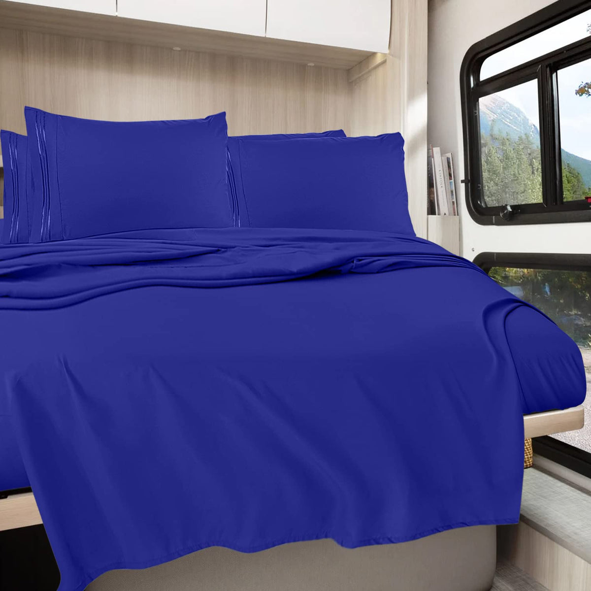 Clara Clark Rv Queen Sheets, 6 Piece Rv Sheets Set - Hotel Luxury Sheets For Rv Bunks, Super Soft Bedding Sheets & Pillowcases, Rv Short Queen Sheets, Royal Blue