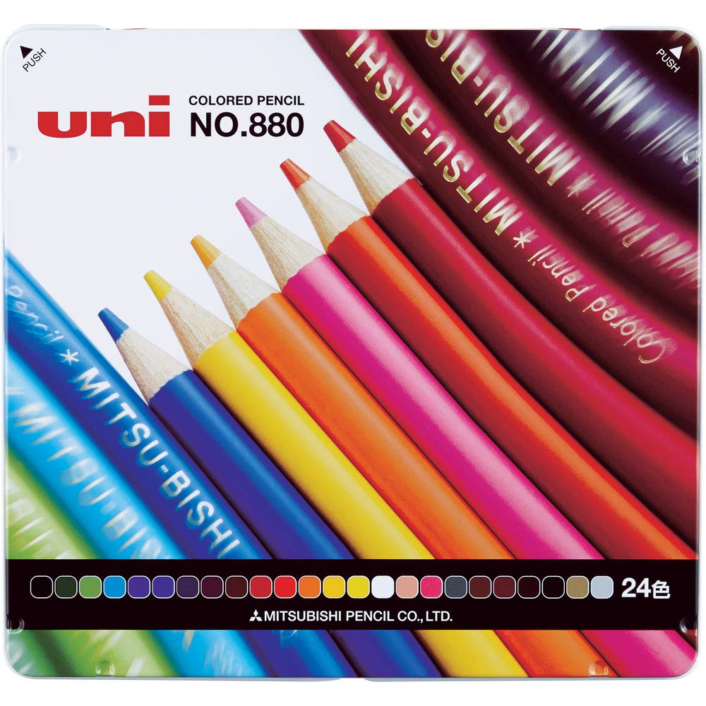 Mitsubishi Pencil K88024Cp Colored Pencils, 880, 24 Colors, Height 7.4 X Width 7.8 X Thickness 0.5 Inches (187.0 X 199.0 X 12.0