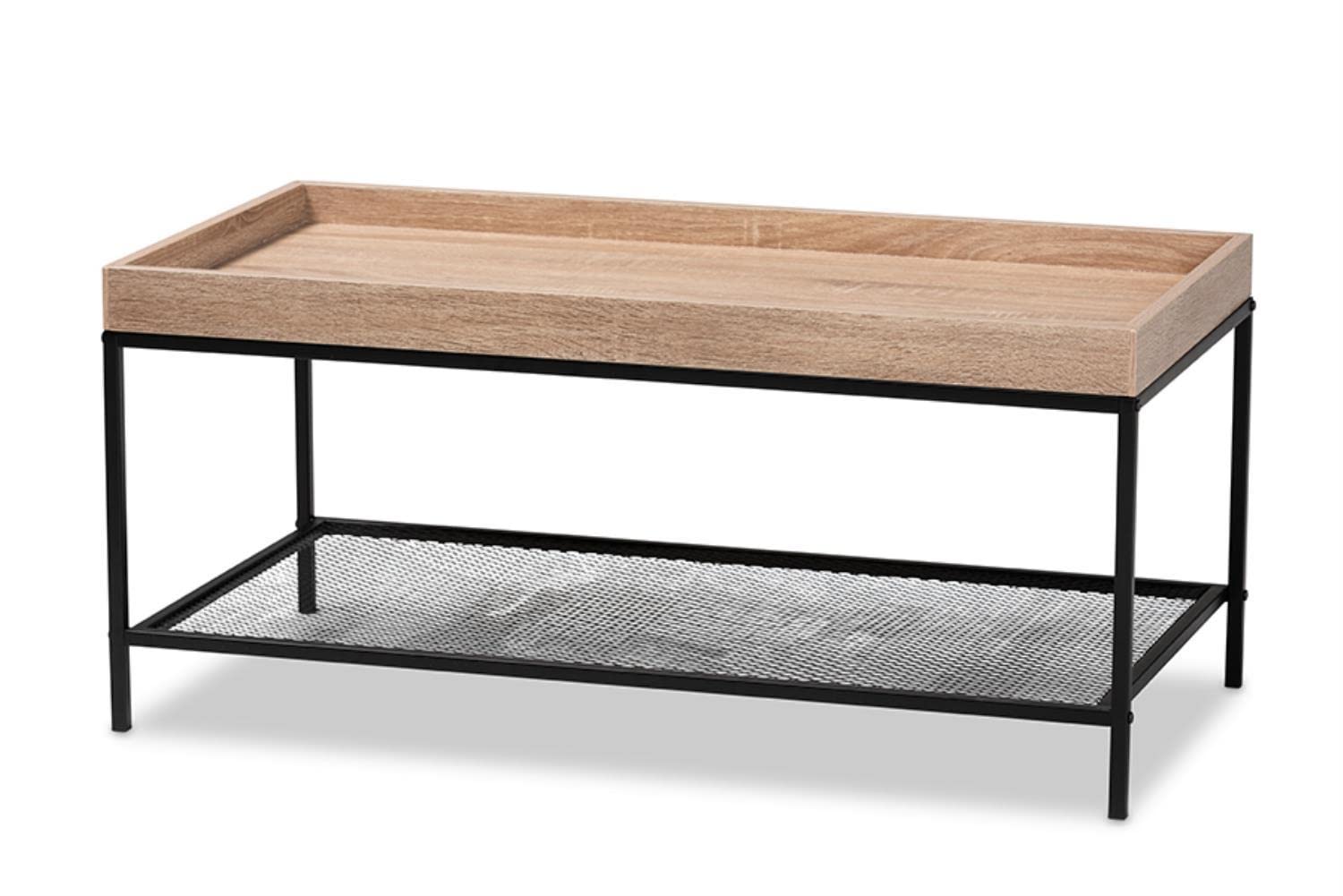 Baxton Studio Overton Modern Industrial Oak Brown Finished Wood and Black Metal Coffee Table