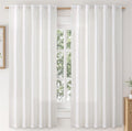 MIULEE Faux Linen Curtains 63 Inch Length 2 Panels Heathered White Semi Sheer Curtain with Back Tab Rod Pocket, Light Filtering 