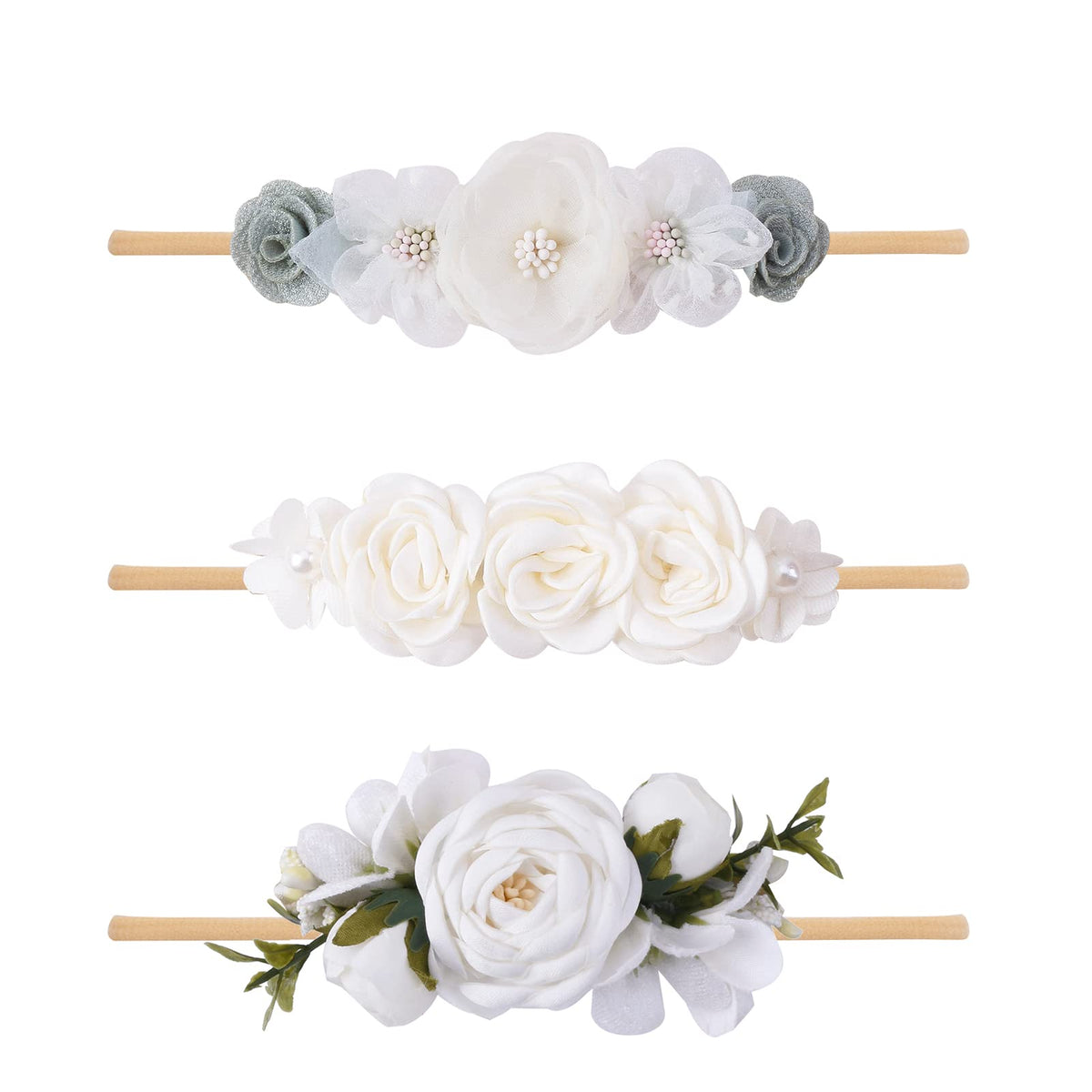 Baby Girl Floral Headband Bfnaagirl Nylon Flower Crown Elastic Hairband 3Pcs Hair Accessories Gift For Girls,Stretchy Size 3Pcss