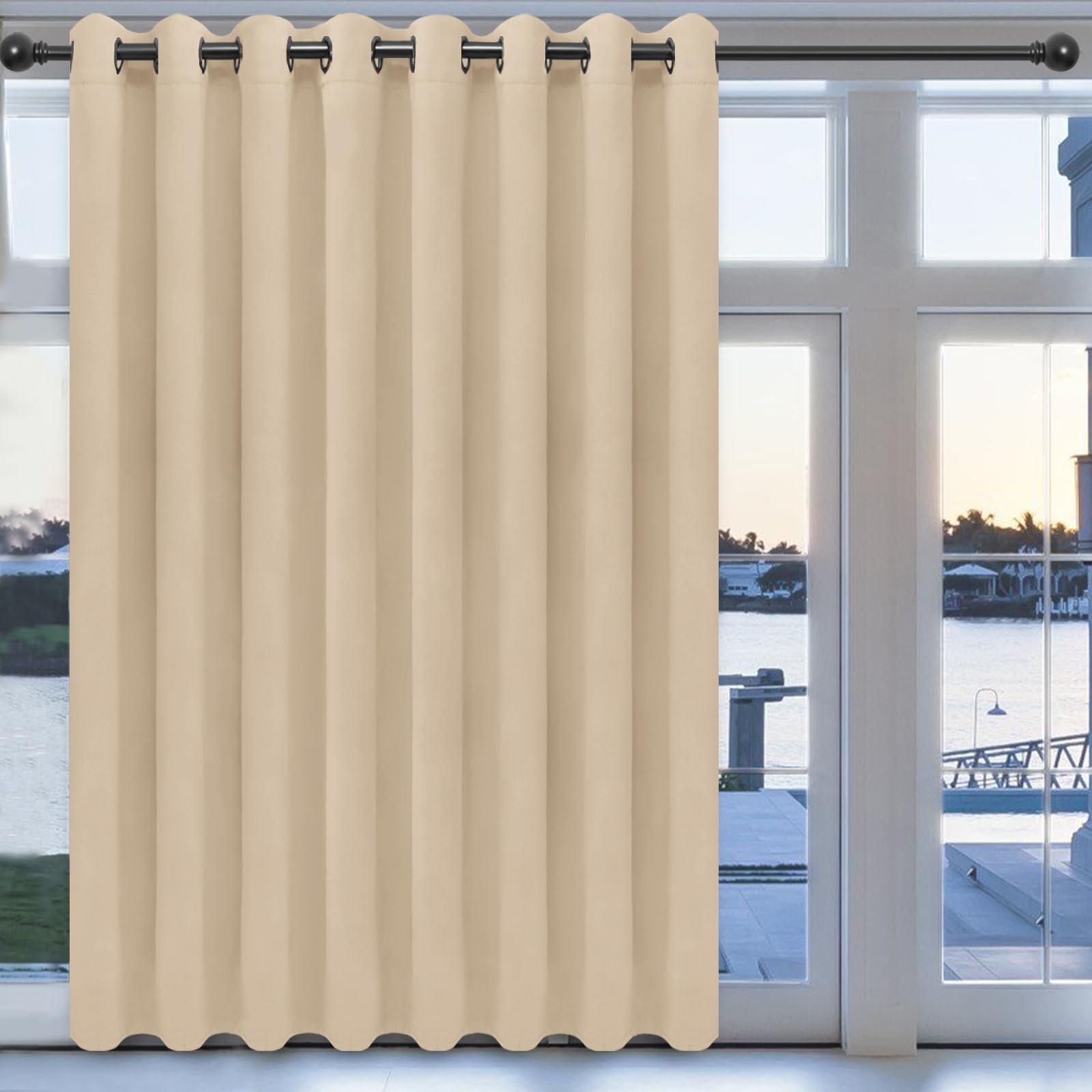 Easy-Going Blackout Door Curtains For Bedroom, Solid Thermal Insulated Grommet And Noise Reduction Window Drapes, Room Darkening Curtains For Living Room, 1 Panel (100X96 In, Beige)