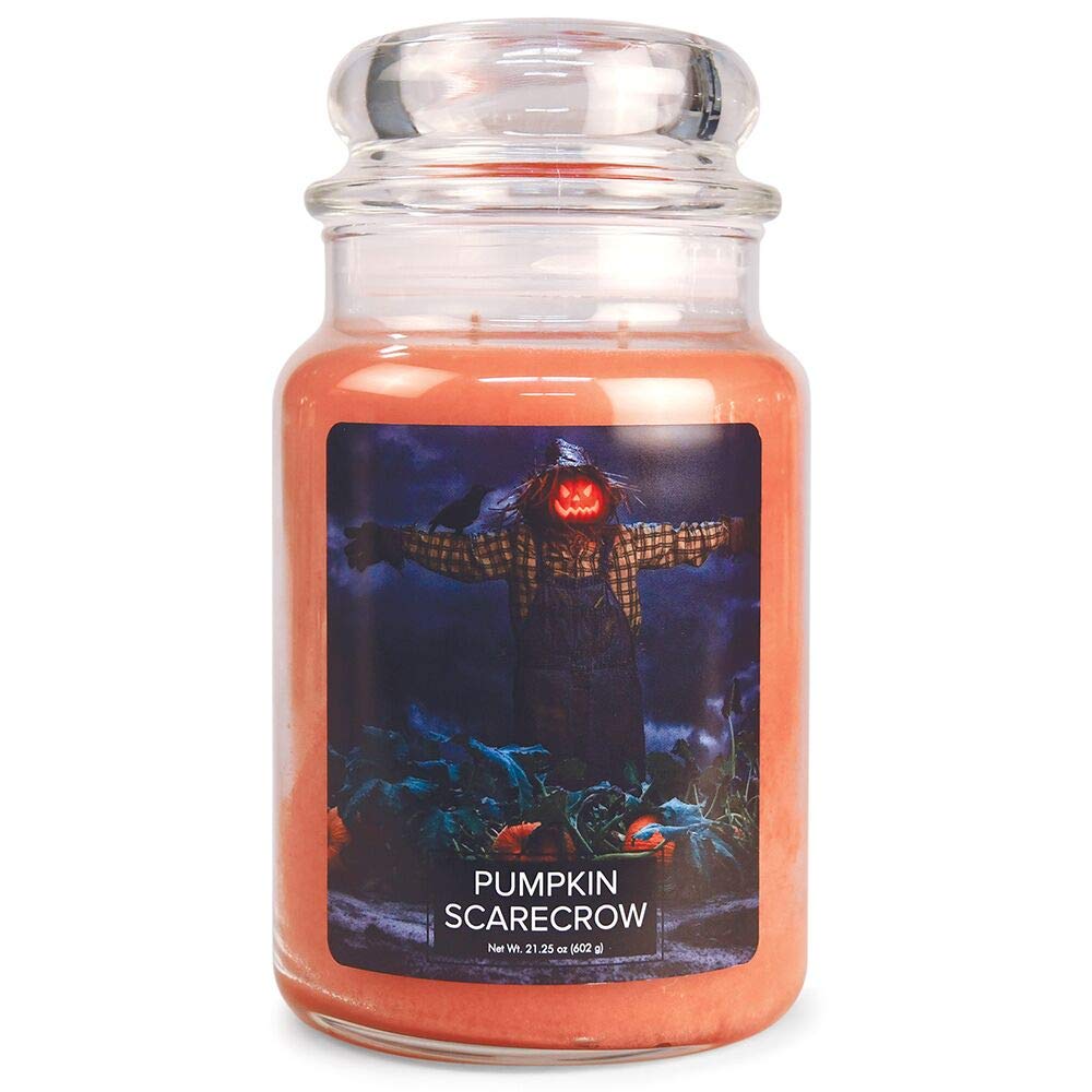 Village Candle Pumpkin Scarecrow Large Glass Apothecary Jar Scented Candle, 21.25oz, Orange, 21 Ounce