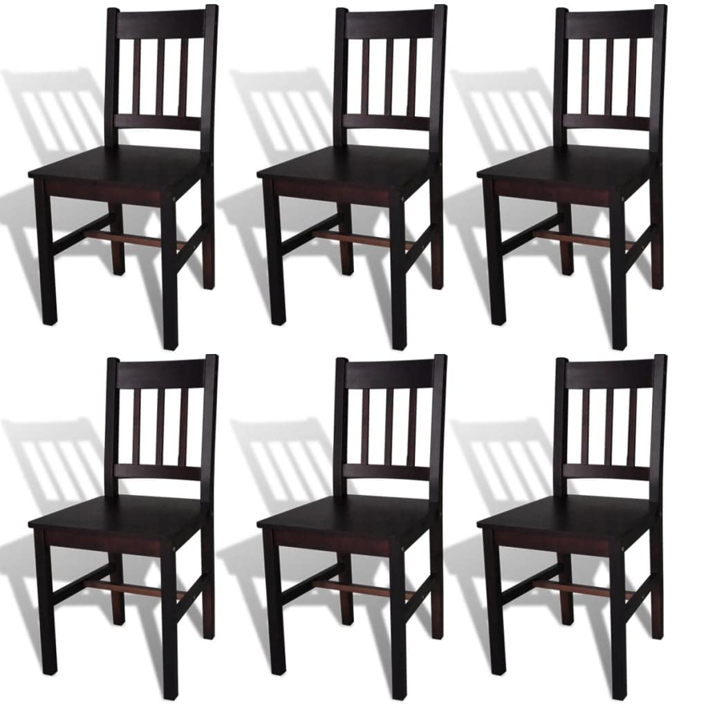 vidaXL Dining Chairs 6 Pcs, Accent Chair with Curved Slat Back, Dining Room Chair for Kitchen Restaurant, Farmhouse Style, Dark Brown Pinewood