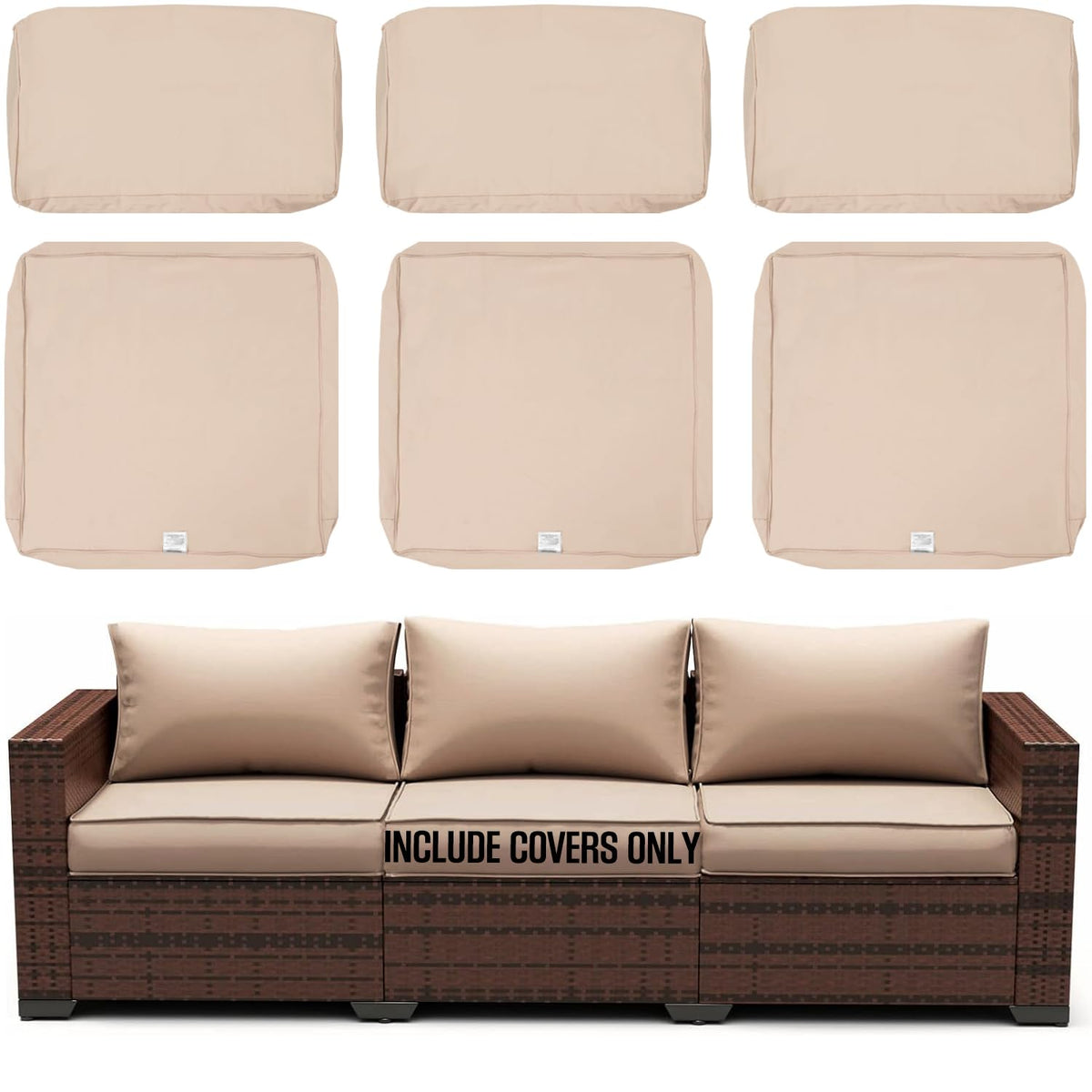 Clawscover 6Pack Outdoor Patio Seat And Back Cushions Replacement Covers Fit For 3-Seater Wicker Rattan Furniture Conversation S