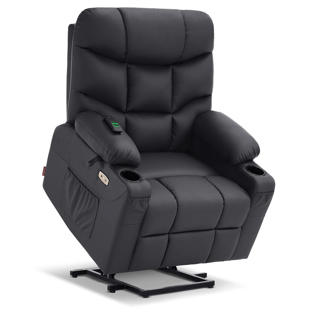 Mcombo Power Lift Recliner Chair With Extended Footrest For Elderly People, Faux Leather 7287 (Black, Medium-Regular)