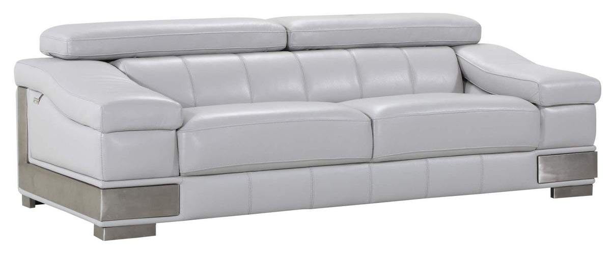 HomeRoots Light Gray 92&quot; Lovely Light Grey Leather Sofa