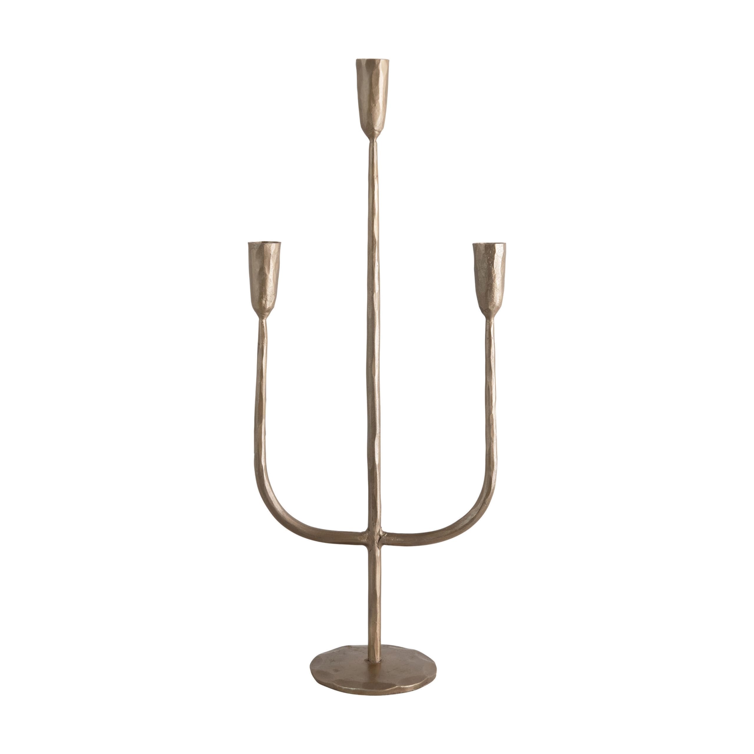Creative Co-Op Hand-Forged Metal Candelabra, Antique Brass Finish (Holds 3 Taper Candle Holder