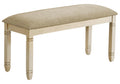 Monarch Specialties I 1266 Upholstered Bench, 41” Solid Wood, Antique White, Beige Linen Fabric, Kitchen, Dining Room