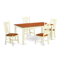 East West Furniture NIDO5-WHI-W 5 Piece Dinette Set for 4 Includes a Rectangle Table with Butterfly Leaf and 4 Dining Room Chairs, 36x66 Inch, Buttermilk & Cherry