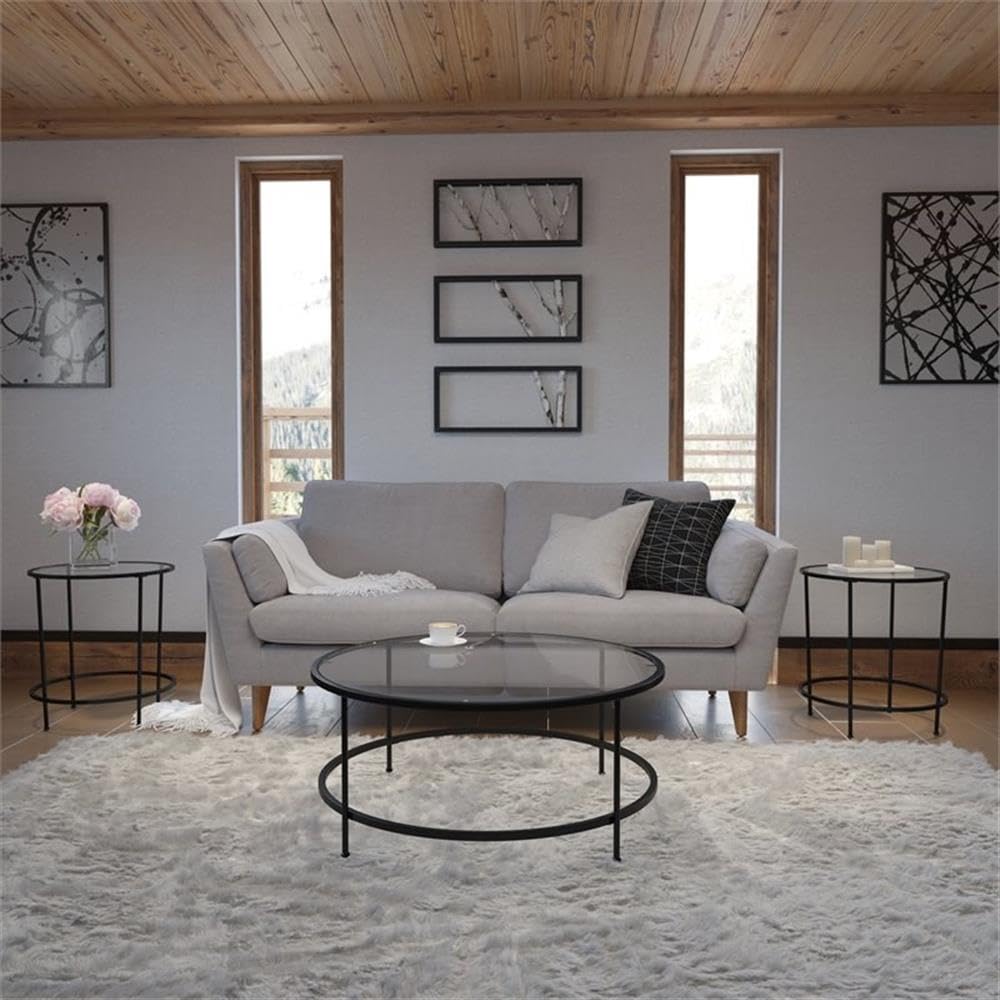 Flash Furniture Living Room Coffee Table, 35.25'-19.5' Dx35.25-19.5' Wx21.5-15.25' H, Clear/Matte Black