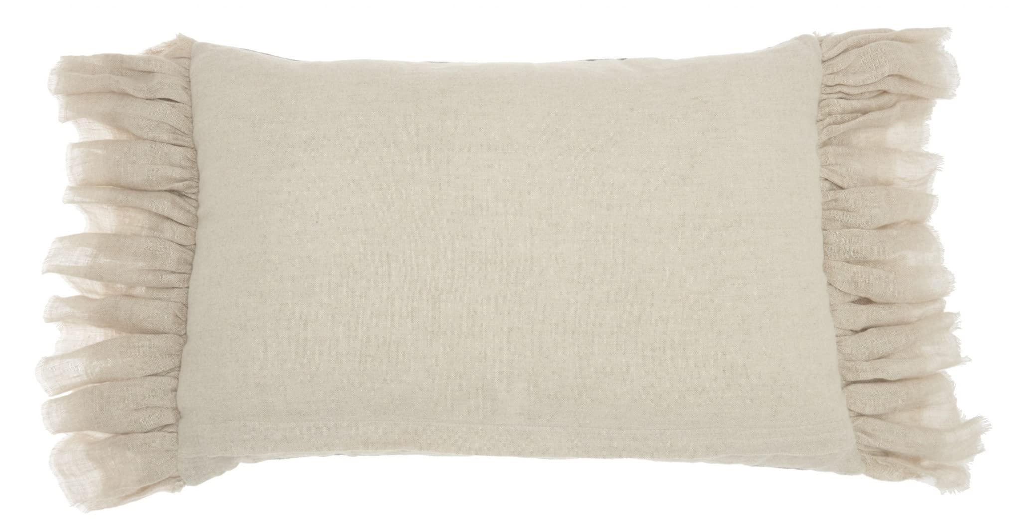 HomeRoots Grey Cotton Wide Tasseled Marble Pink Lumbar Pillow