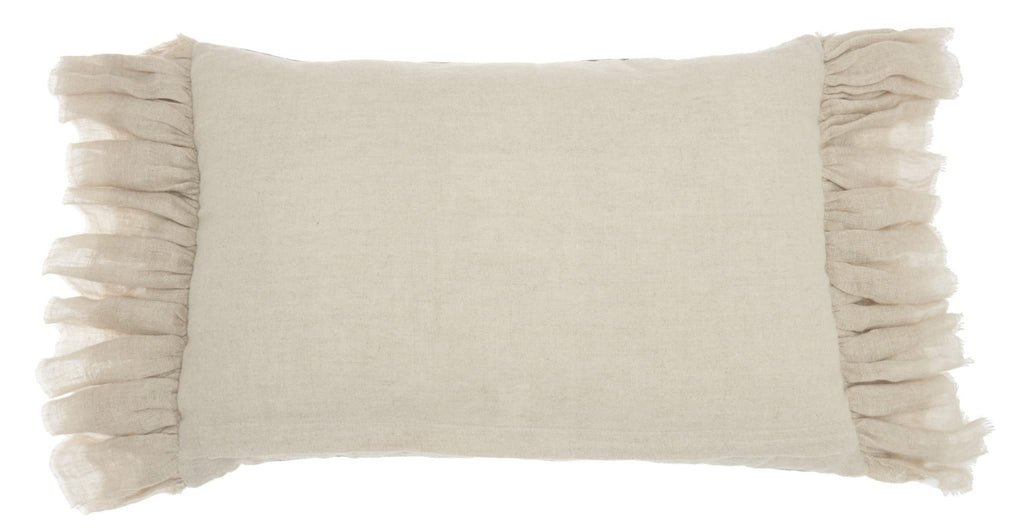 HomeRoots Grey Cotton Wide Tasseled Marble Yellow Lumbar Pillow