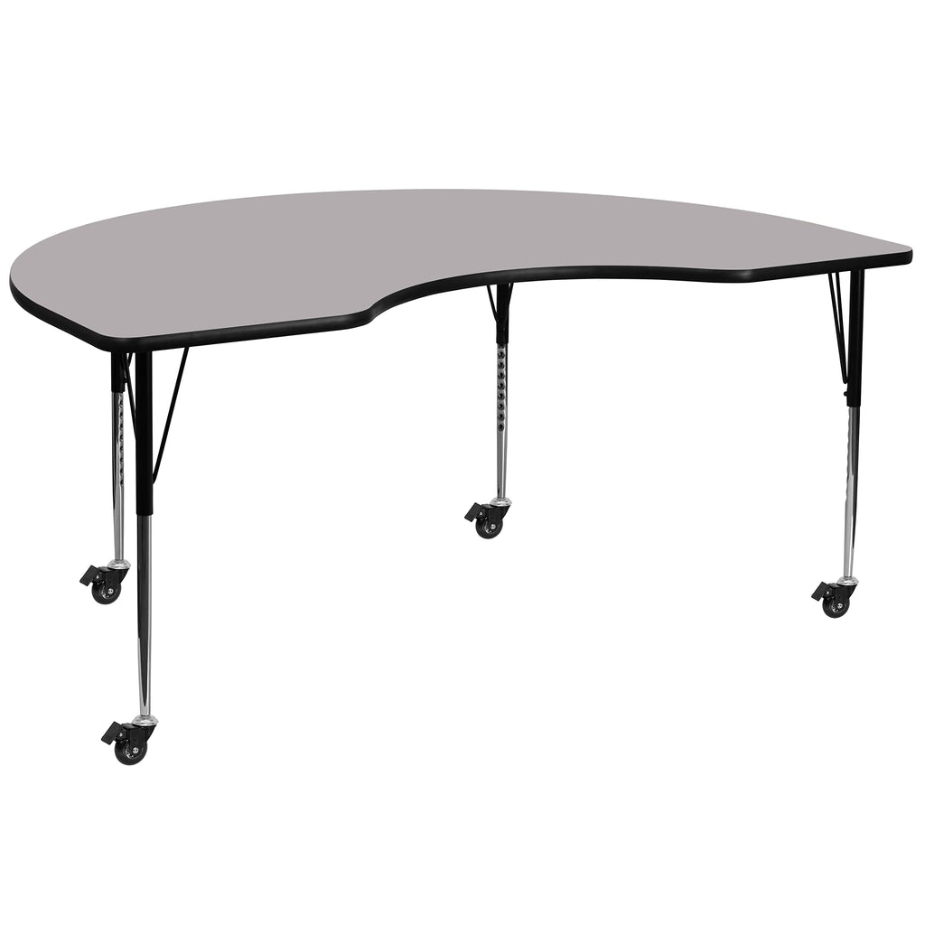 Flash Furniture Mobile Kidney Thermal Laminate Activity Table With Standard Height Adjustable Legs, 48"W X 96"L, Gray