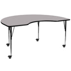 Flash Furniture Mobile Kidney Thermal Laminate Activity Table With Standard Height Adjustable Legs, 48"W X 96"L, Gray