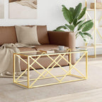 vidaXL Stainless Steel and Glass Coffee Table - 43.3"x17.7", Gold Frame, Tempered Glass Top, Industrial Chic, Spacious Rectangular Accent Living Room Table