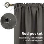 Bgment Short Blackout Curtains 48 Inches Length - Rod Pocket Thermal Insulated Room Darkening Window Drapes For Kitchen Bedroom Bathroom, Grey, 2 Panels, 42 X 48 Inch