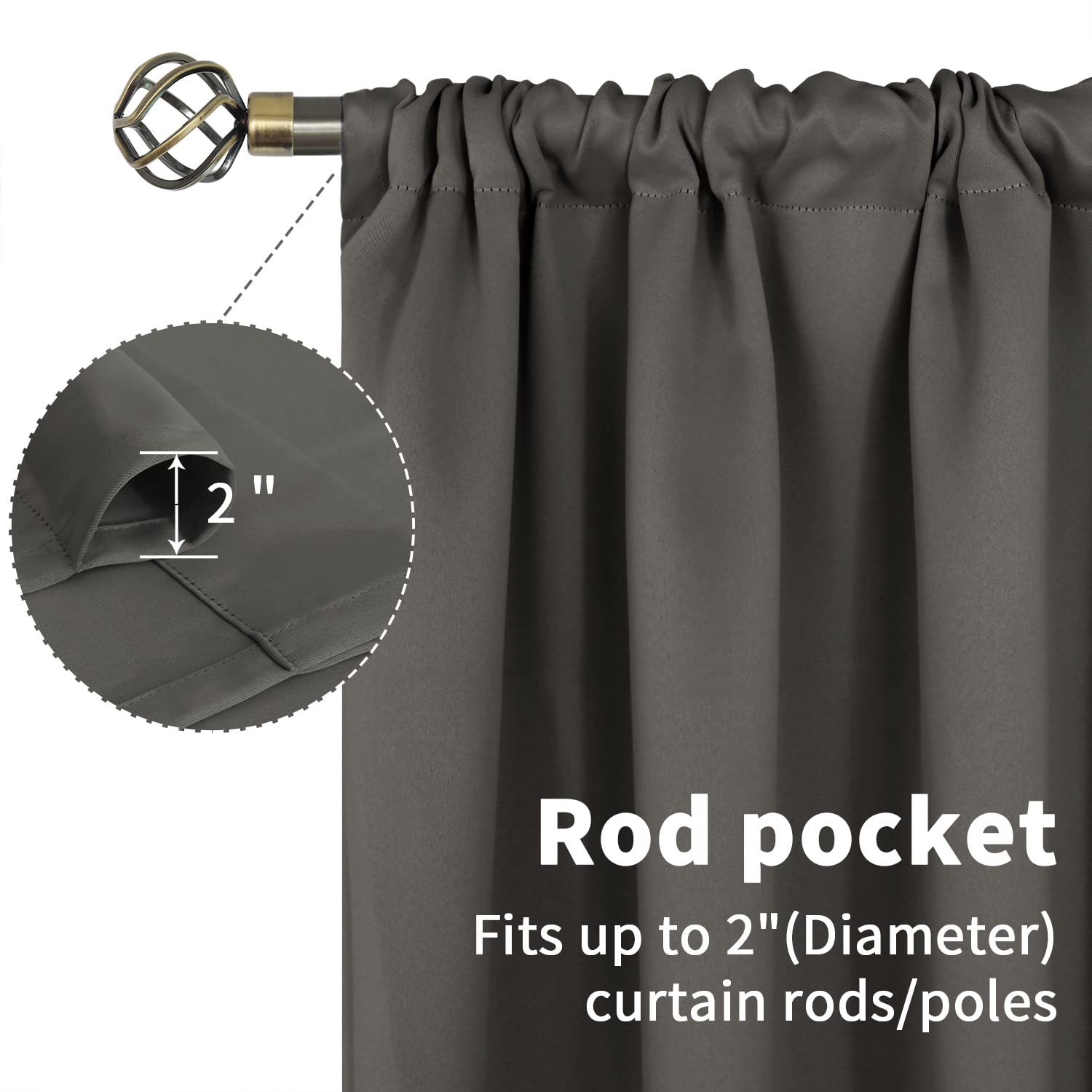 Bgment Short Blackout Curtains 48 Inches Length - Rod Pocket Thermal Insulated Room Darkening Window Drapes For Kitchen Bedroom Bathroom, Grey, 2 Panels, 42 X 48 Inch