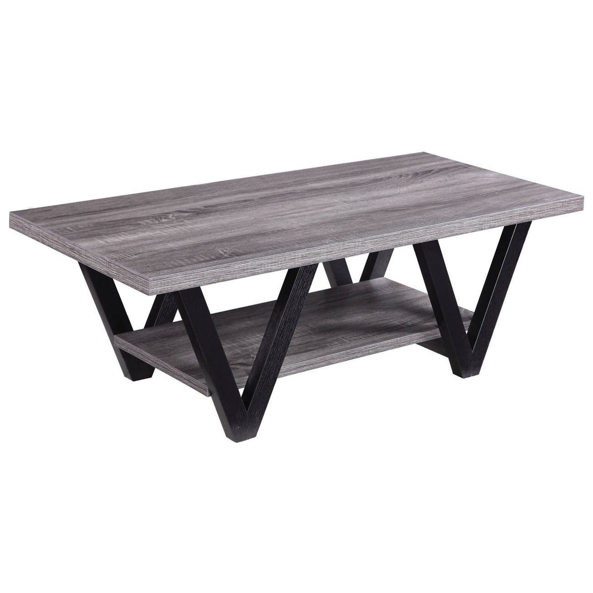 Benzara Zigzag Contemporary Solid Wooden Coffee Table With Bottom Shelf, Black