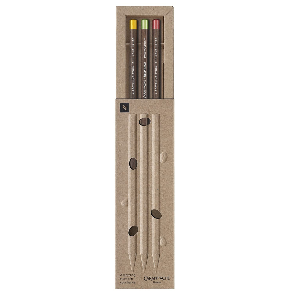 Caran D'Ache Nespresso Swiss Wood 3 Graphite Pencils, Brown, 0348.100