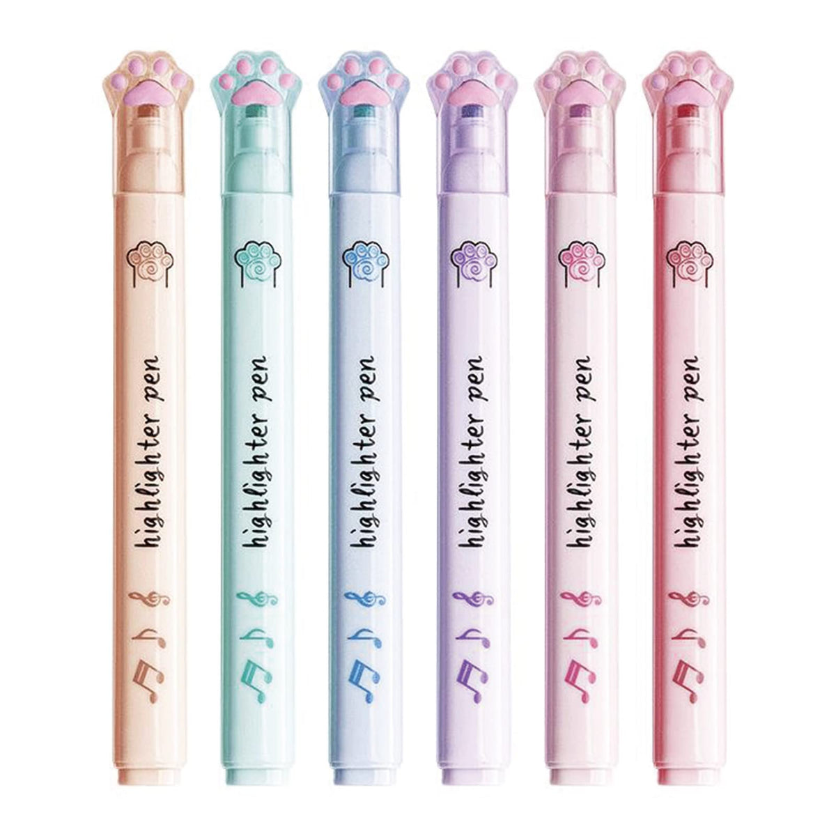 6 Pcs Cat Highlighter Marker Cute Cat Paw Pastel Highlighter Marker Pens For Students Girls Women School Office Supplies (Cat Pa