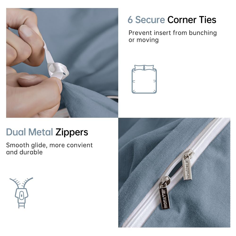 Jellymoni Cotton Duvet Cover Queen Size - 100% Washed Cotton Linen Like Textured Comforter Cover, 3 Pieces Breathable Soft Beddi