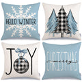 Geeory Christmas Pillow Covers 18X18 Set Of 4 For Xmas Decorations Christmas Tree Joy Snow Merry Christmas Throw Pillow Cases Wi