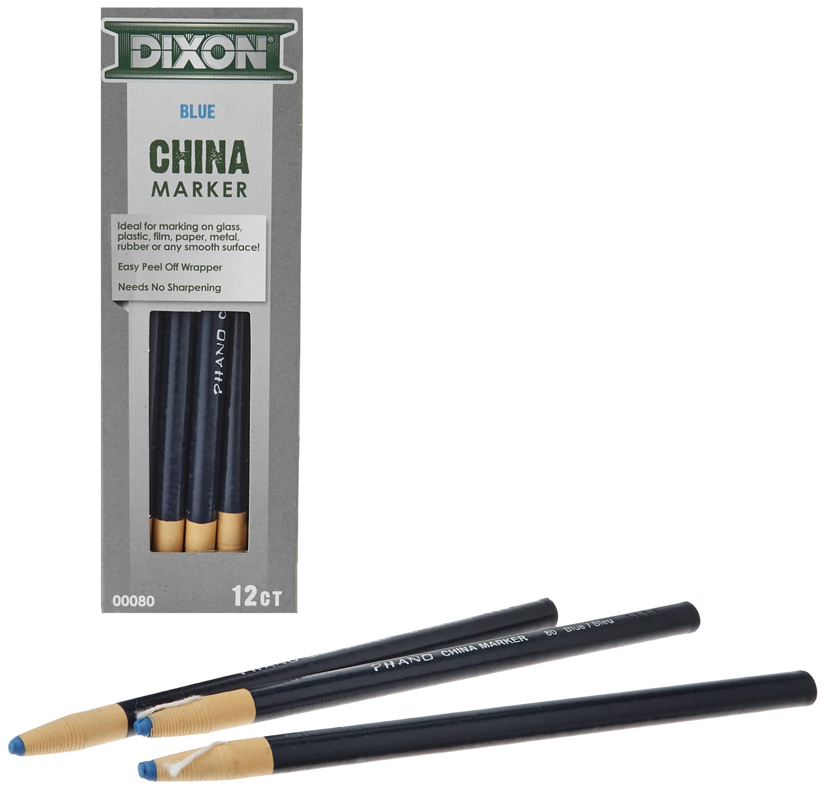 Dixon Industrial Phano Peel-Off China Marker Pencils, Blue (00080) (Pack Of 6, 72 Count Total)