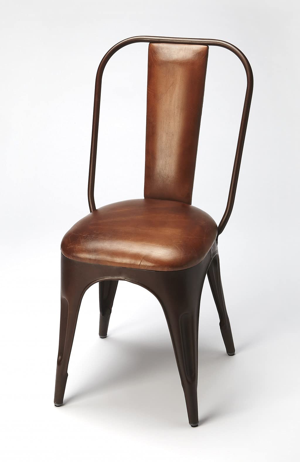 HomeRoots Medium Brown Iron, Leather Brown Leather and Iron Side Chair