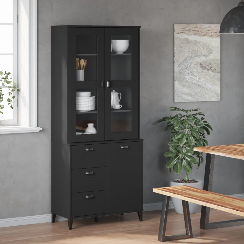 vidaXL VIKEN High Sideboard Solid Pine Black 80x40x190 cm, 3207145