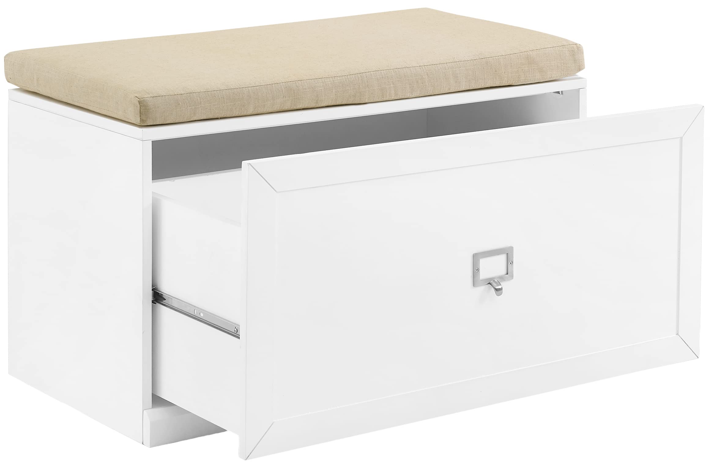 Crosley Furniture Harper Entryway Storage Bench With Shoe Rack Organizer Drawer, White/Tan