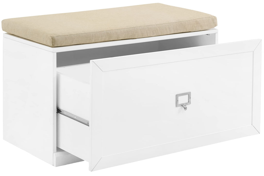Crosley Furniture Harper Entryway Storage Bench With Shoe Rack Organizer Drawer, White/Tan