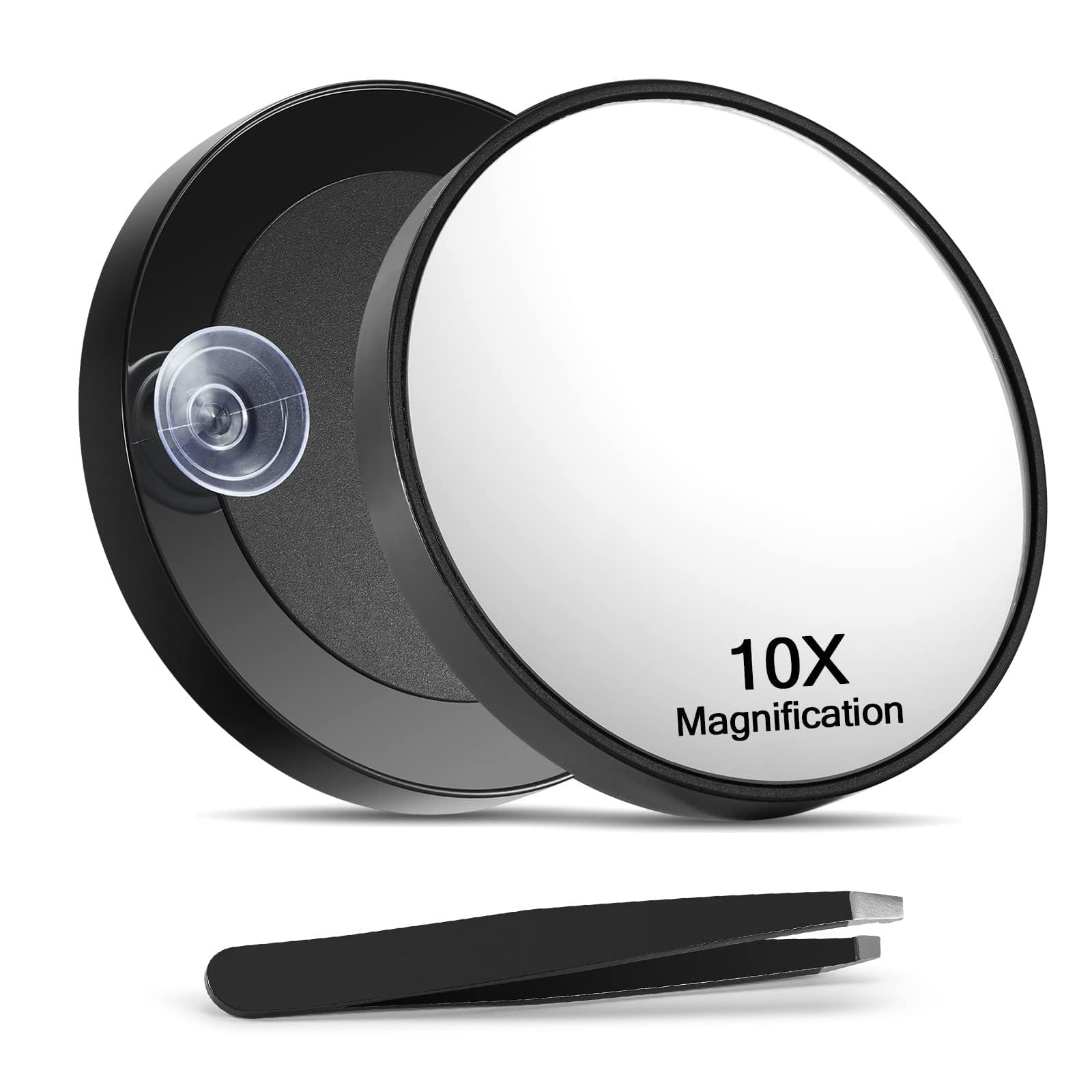 Macaki 40X Magnifying Mirror with 2 Suction Cups, 3.5 inches Magnified Makeup Mirror and Slant Tweezers,Black,1PC