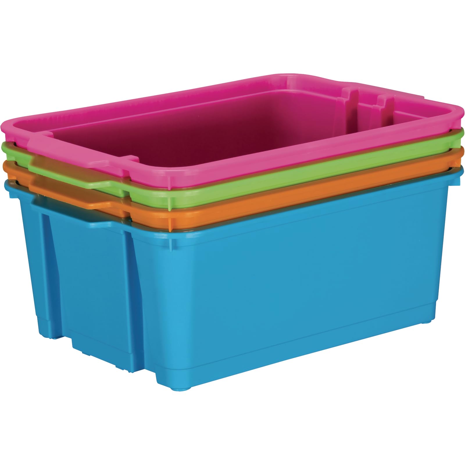 Really Good Stuff Stacking Bins, 14' X 10' X 5 ' - 4 Pack, Neon Stackable Storage Plastic Bins For Classroom Organization, Ho