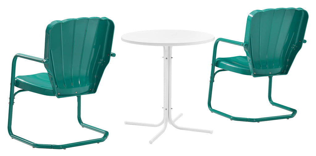 Crosley Furniture Ridgeland 3-Piece Outdoor Bistro Set, Retro Metal Patio Table and Chairs for Dining, Porch, Turquoise Gloss