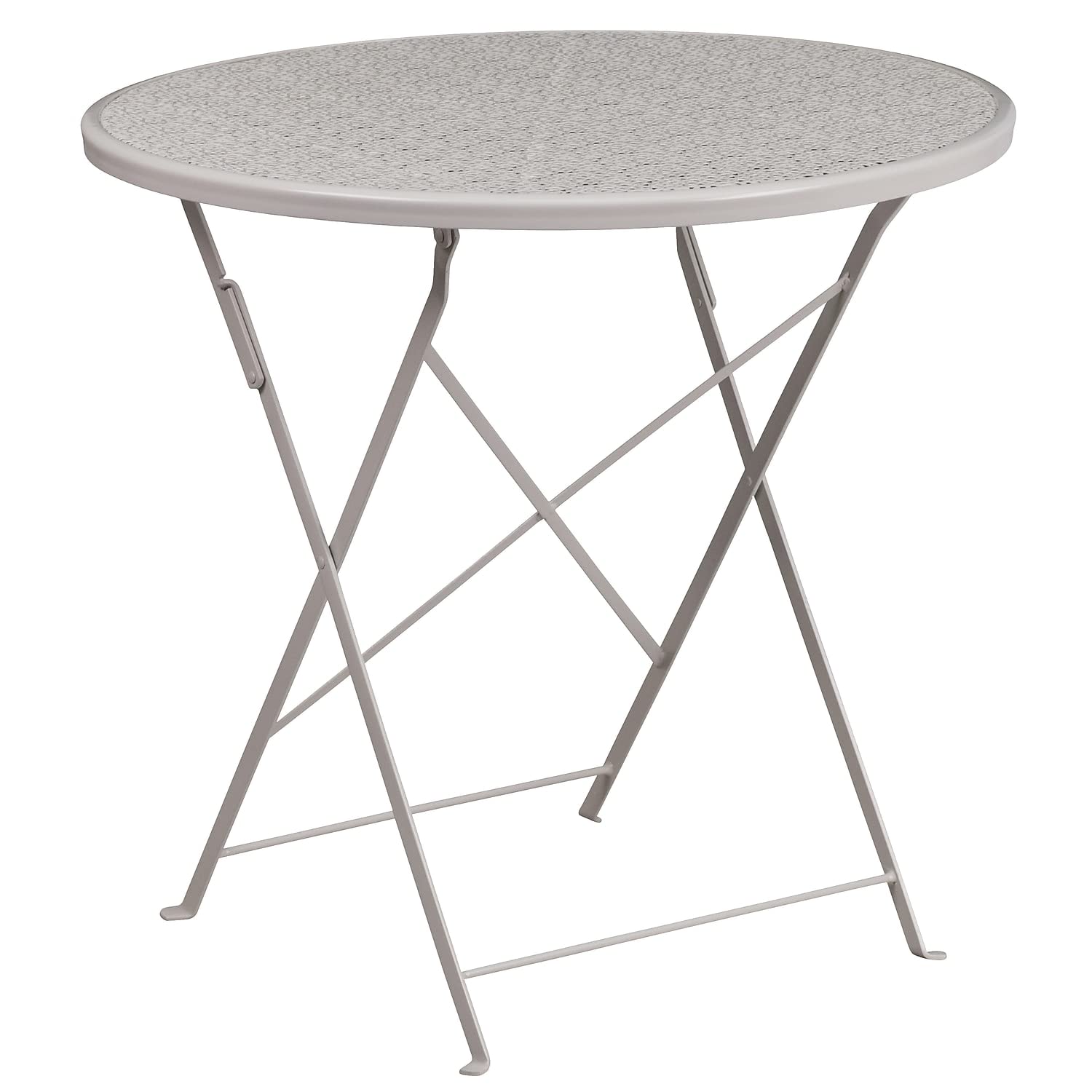 Flash Furniture Commercial Grade 30' Round Light Gray Indoor-Outdoor Steel Folding Patio Table Set With 2 Square Back Chairs