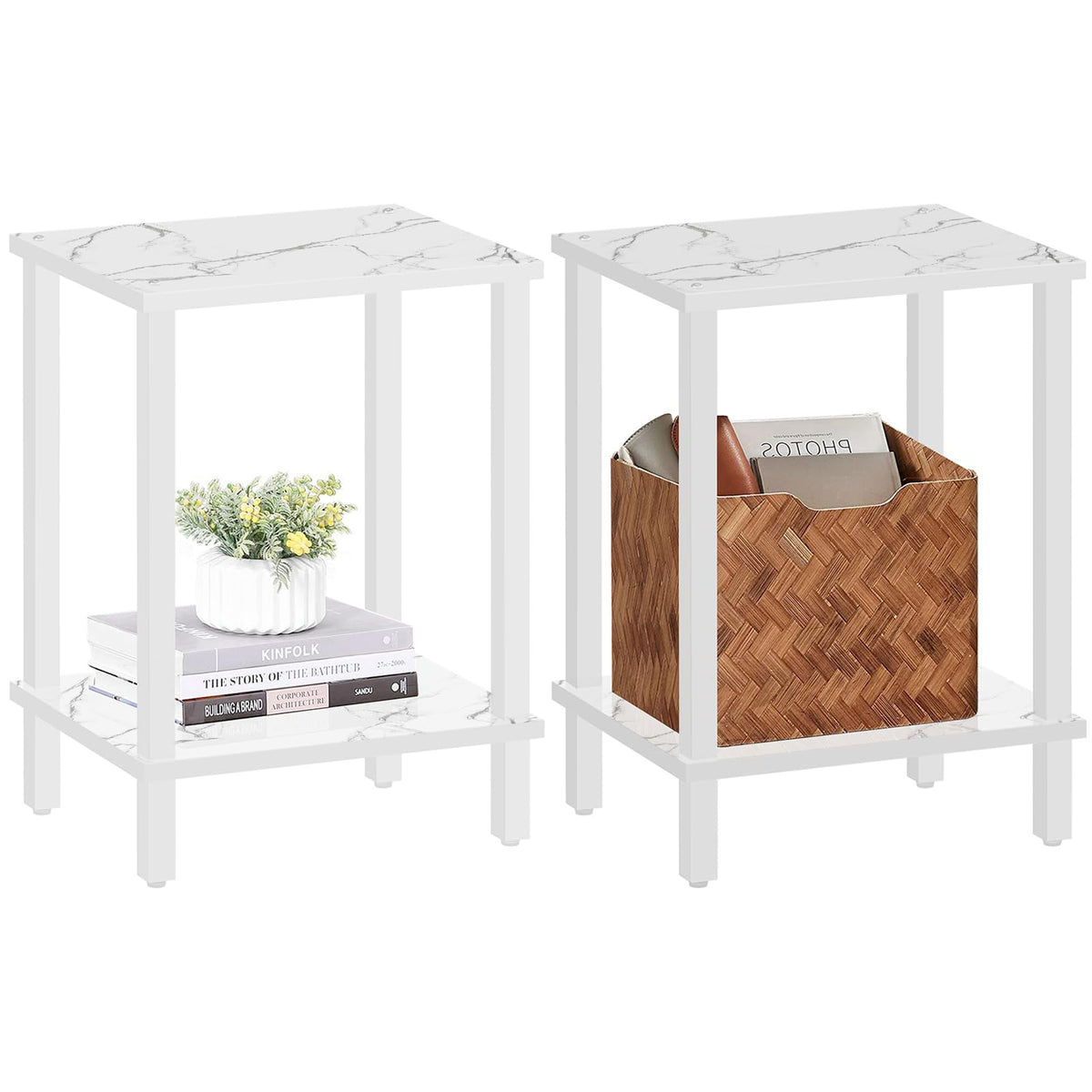 Tutotak End Table, Side Table, Nightstand, 2-Tier Storage Shelf, Sofa Table For Small Space, Living Room, Bed Room Tb01Bmw035