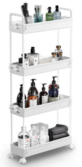 SOLEJAZZ Slim Storage Cart, 4 Tier Bathroom Organizer Mobile Shelving Unit, Rolling Utility Cart Slide Out Organizer for Kitchen