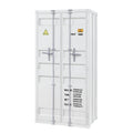 Benjara Double Door Storage Wardrobe with Recessed Panels and Cremone Bolts, White