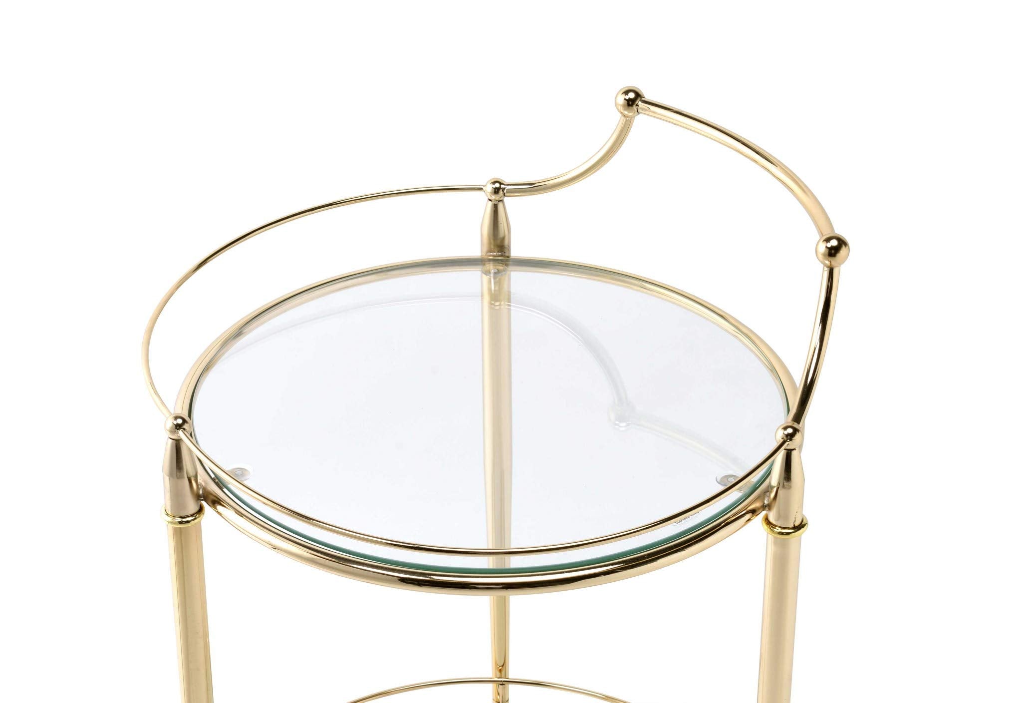 HomeRoots Metal, Glass 21&quot; X 20&quot; X 31&quot; Gold and Clear Glass Serving Cart