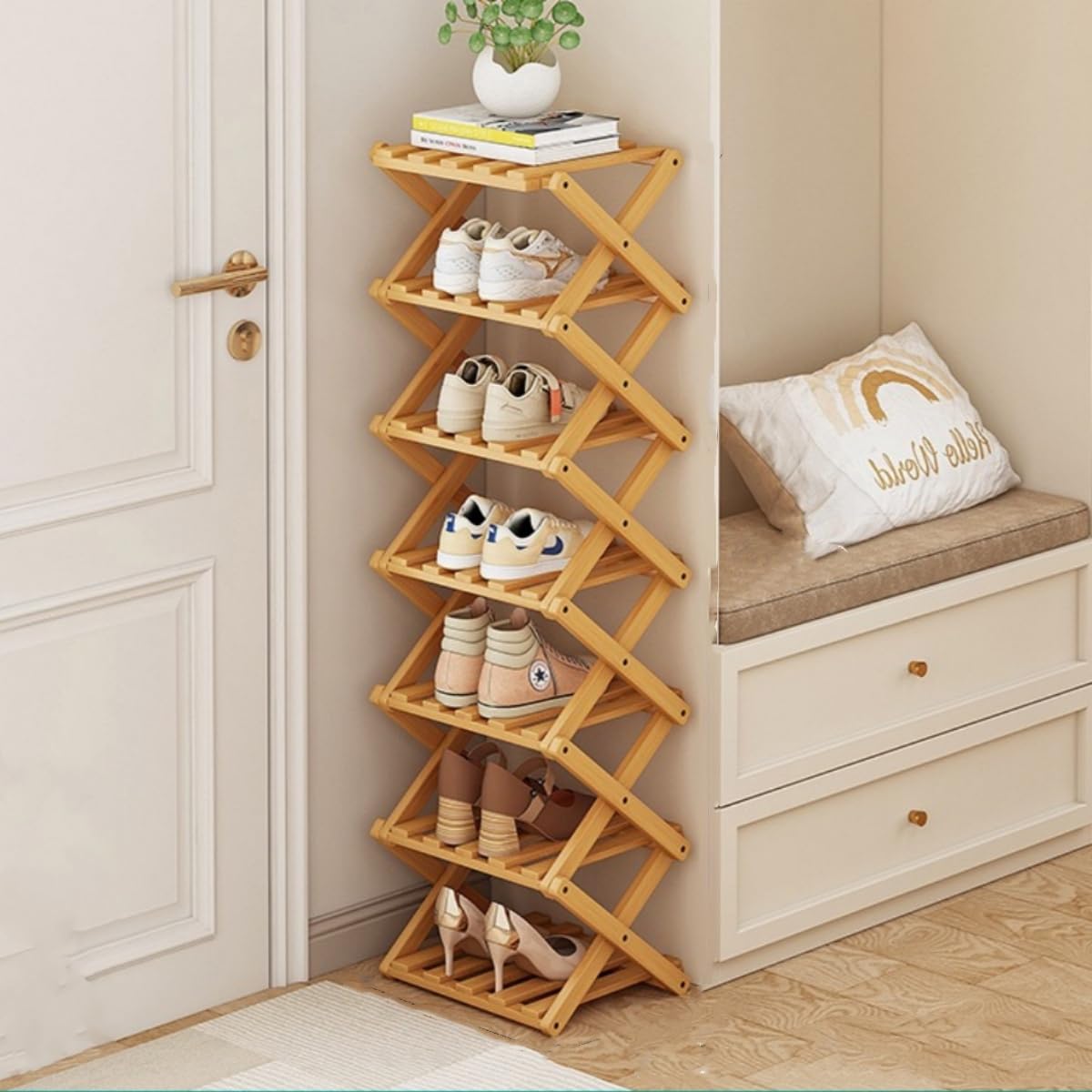 XZXWZX Shoe Rack, Bamboo Foldable Shoes Organizer Free Standing Shelf for Entryway, Closet, Bedroom, Hallway, | Natural | Functi